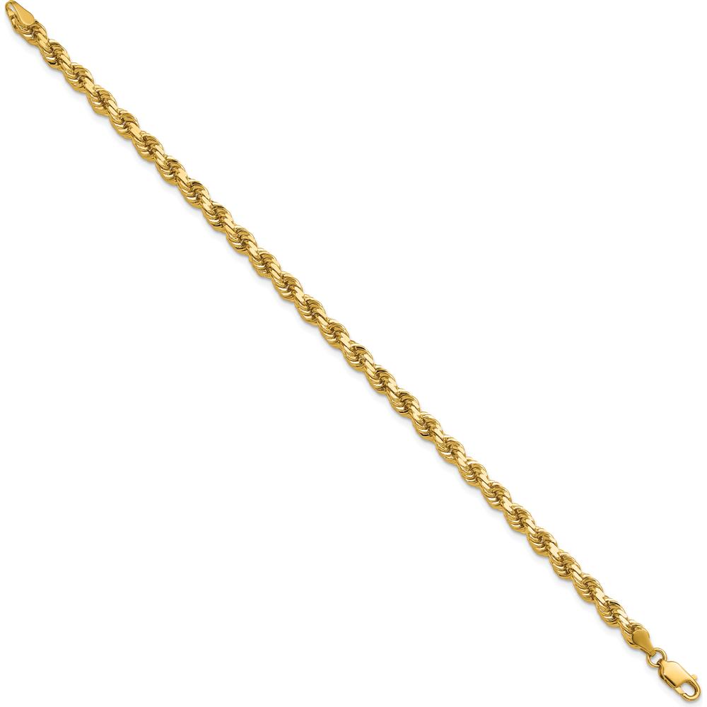 14K Yellow Gold 9" Solid Diamond-Cut Rope Chain Bracelet with Lobster Clasp - 4.25mm