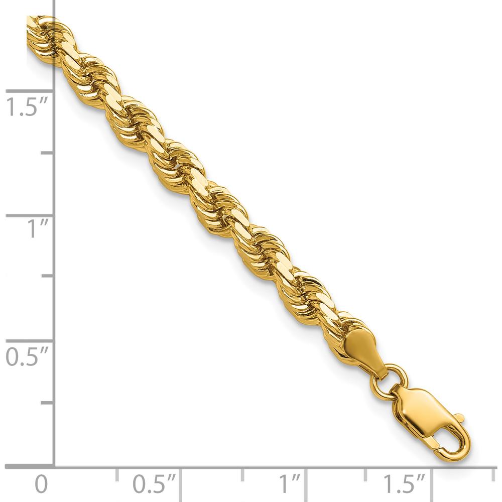 14K Yellow Gold 9" Solid Diamond-Cut Rope Chain Bracelet with Lobster Clasp - 4.25mm