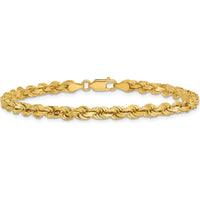 14K Yellow Gold 9" Solid Diamond-Cut Rope Chain Bracelet with Lobster Clasp - 4.25mm