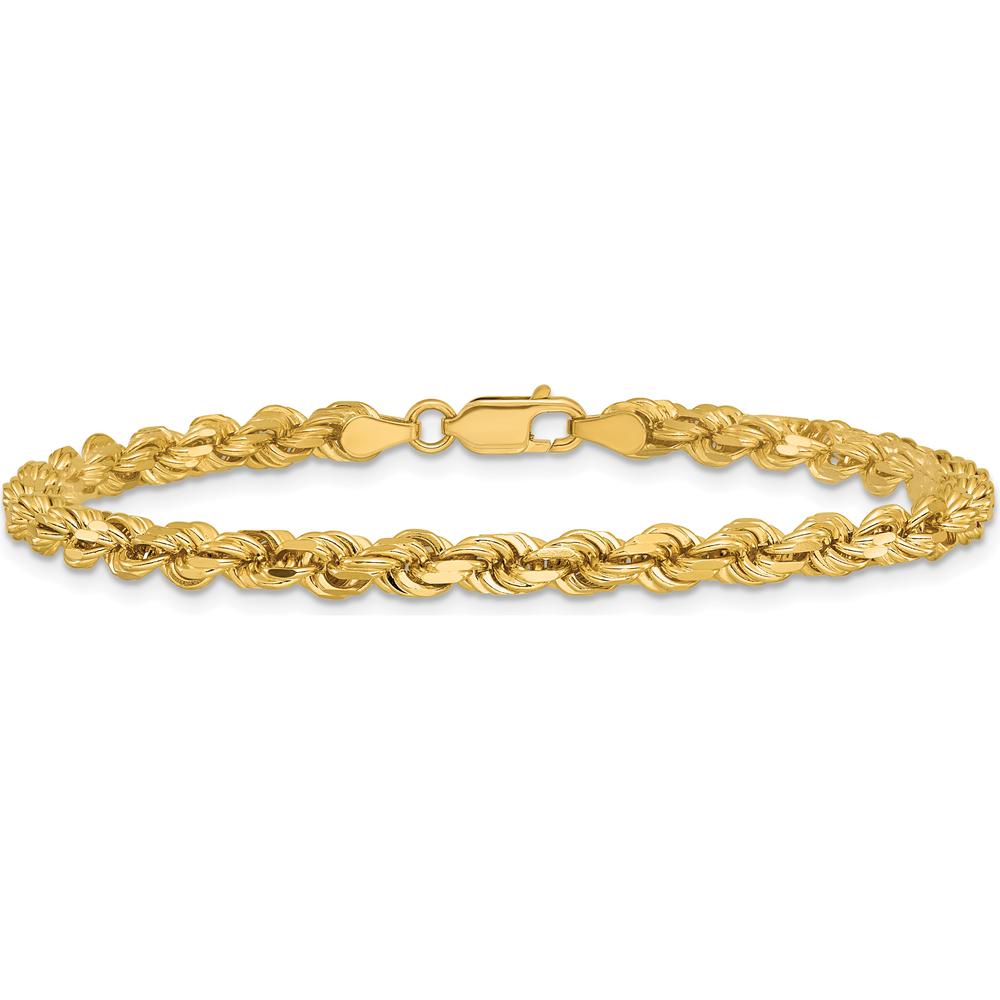 14K Yellow Gold 9" Solid Diamond-Cut Rope Chain Bracelet with Lobster Clasp - 4.25mm