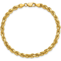14K Yellow Gold 9" Solid Diamond-Cut Rope Chain Bracelet with Lobster Clasp - 4.25mm