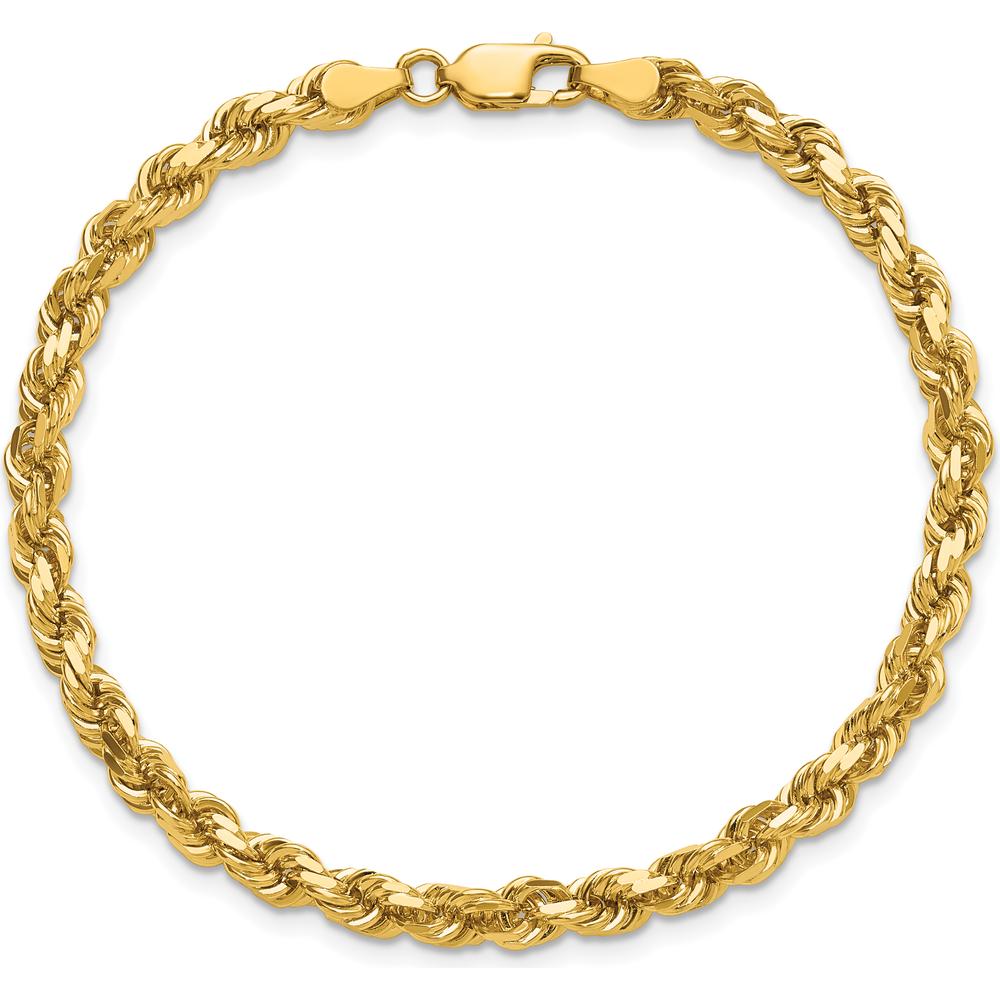 14K Yellow Gold 9" Solid Diamond-Cut Rope Chain Bracelet with Lobster Clasp - 4.25mm