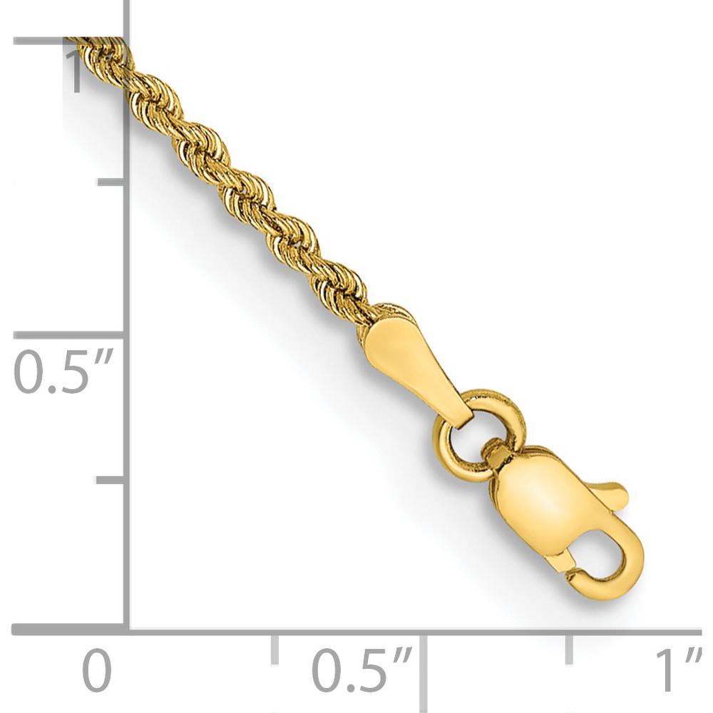 14K Yellow Gold 9" Solid Rope Chain Anklet with Lobster Clasp - 2mm