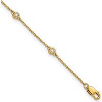 14K Yellow Gold 9" Station Anklet with Bezel-Set Diamonds - 1/5 Carat Total Diamond Weight by Oro Pregiato