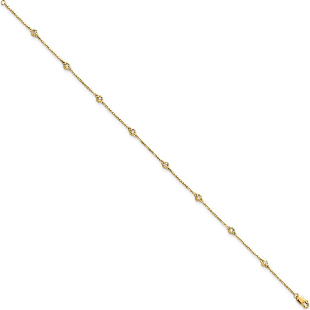 14K Yellow Gold 9" Station Anklet with Bezel-Set Diamonds - 1/5 Carat Total Diamond Weight by Oro Pregiato