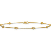14K Yellow Gold 9" Station Anklet with Bezel-Set Diamonds - 1/5 Carat Total Diamond Weight by Oro Pregiato