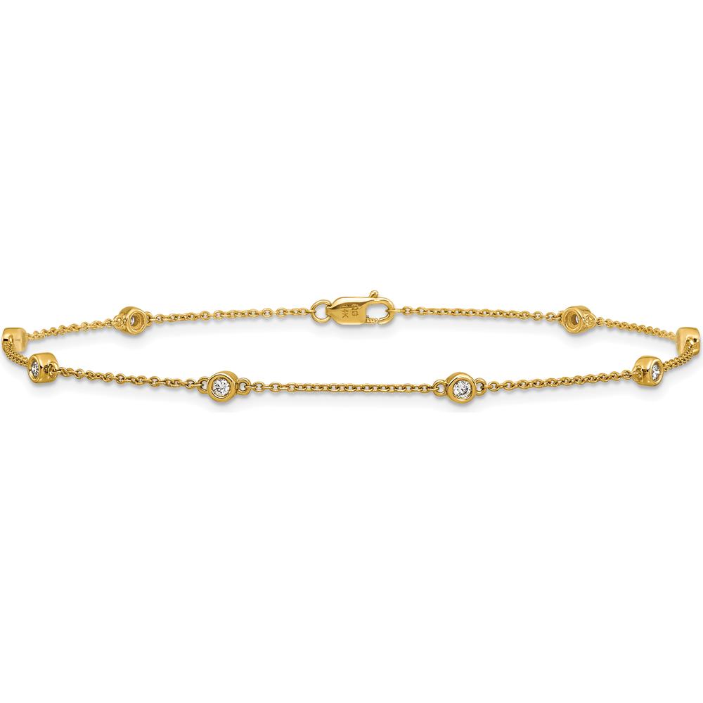 14K Yellow Gold 9" Station Anklet with Bezel-Set Diamonds - 1/5 Carat Total Diamond Weight by Oro Pregiato