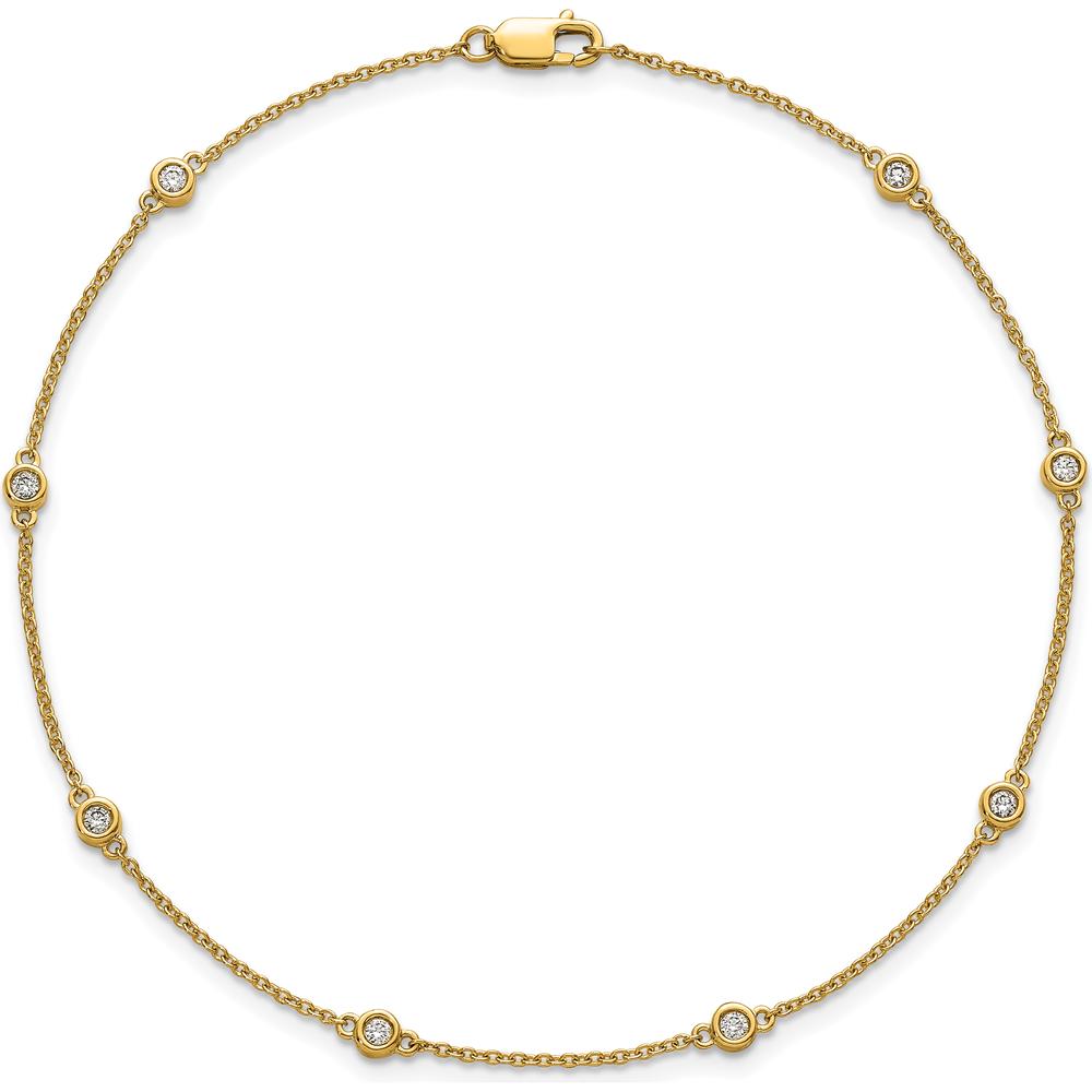 14K Yellow Gold 9" Station Anklet with Bezel-Set Diamonds - 1/5 Carat Total Diamond Weight by Oro Pregiato