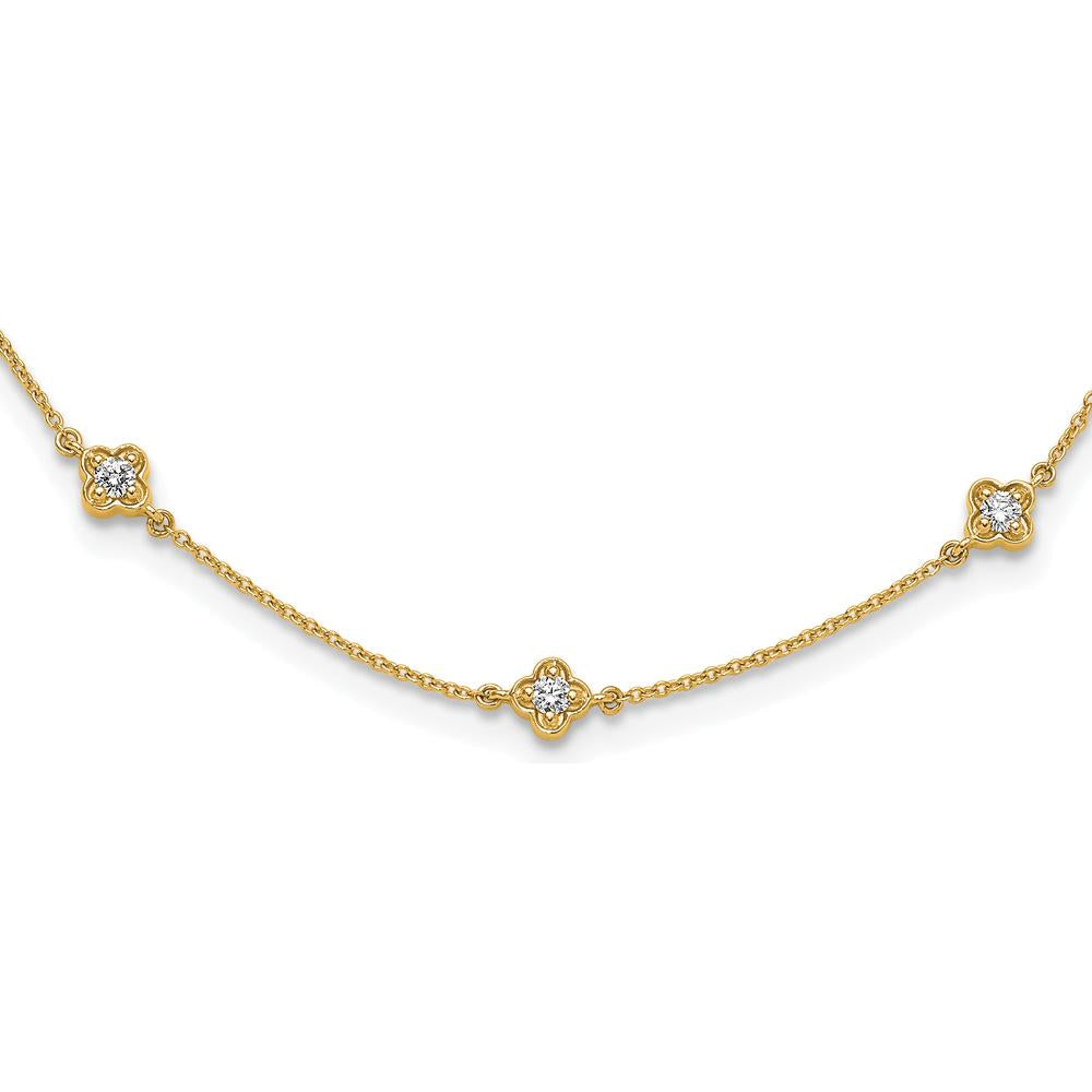 14K Yellow Gold 9-Station Diamond Quatrefoil Necklace with Round Cut Diamonds - 1/2 Carat Total Diamond Weight by Monteluci Fine Jewelry