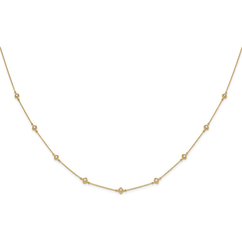 14K Yellow Gold 9-Station Diamond Quatrefoil Necklace with Round Cut Diamonds - 1/2 Carat Total Diamond Weight by Monteluci Fine Jewelry