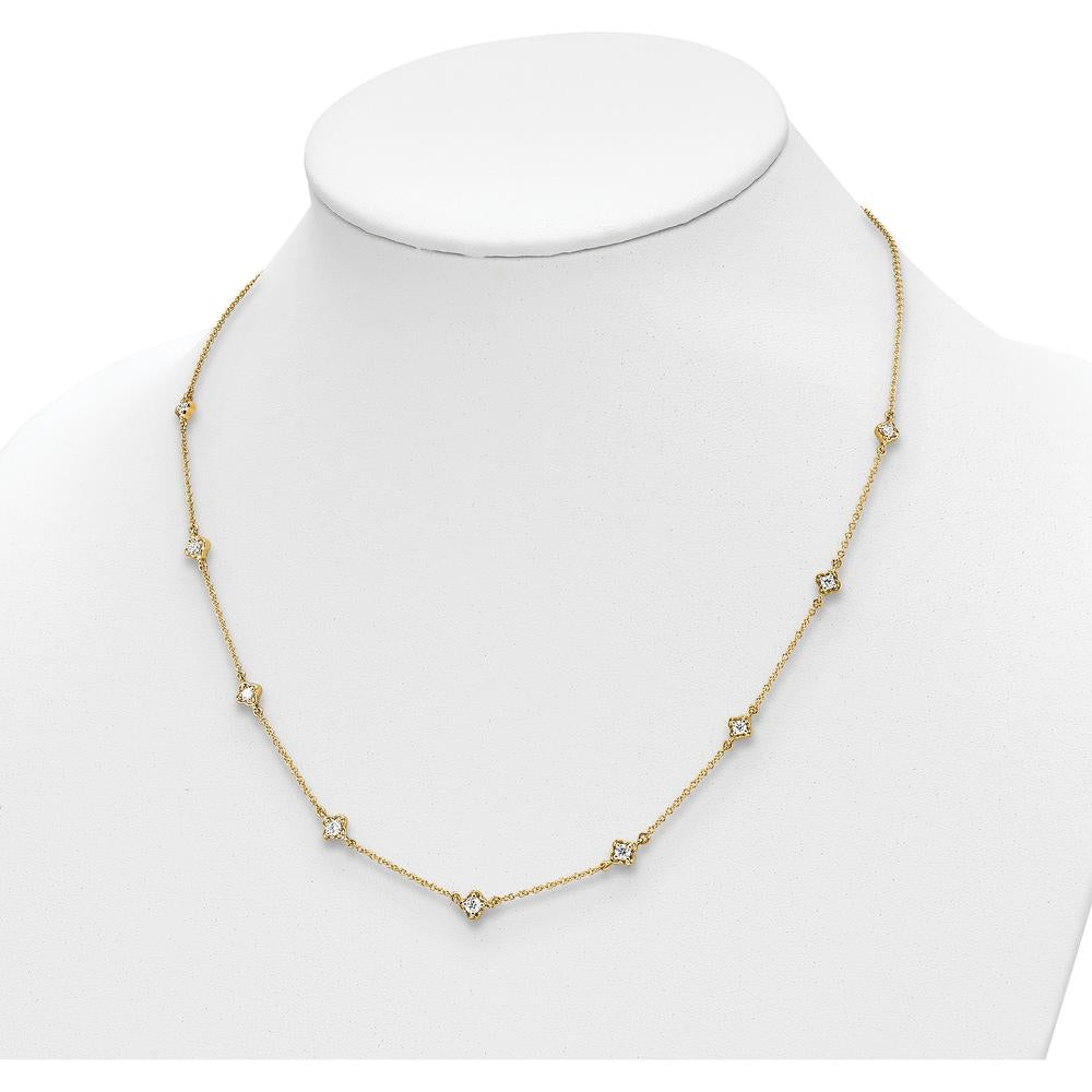 14K Yellow Gold 9-Station Diamond Quatrefoil Necklace with Round Cut Diamonds - 1/2 Carat Total Diamond Weight by Monteluci Fine Jewelry