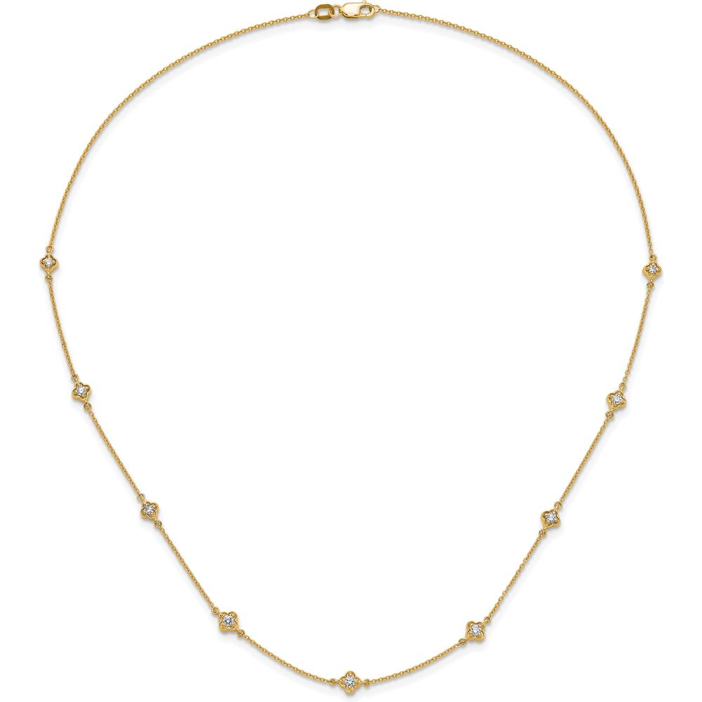 14K Yellow Gold 9-Station Diamond Quatrefoil Necklace with Round Cut Diamonds - 1/2 Carat Total Diamond Weight by Monteluci Fine Jewelry
