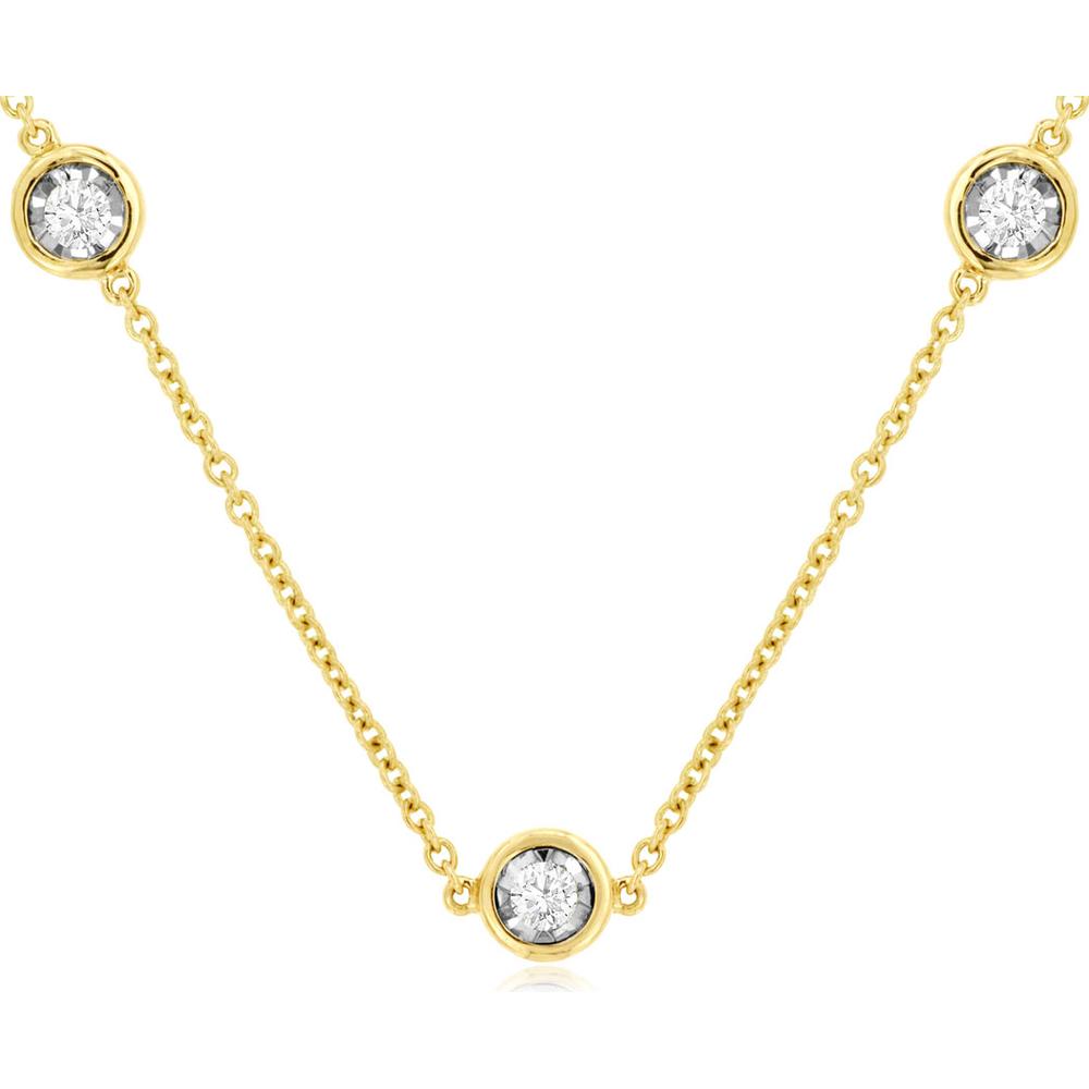 14K Yellow Gold 9-Station Necklace with Bezel-Set Round Diamonds - 0.50 Carat Total Weight - Royal Jewelry