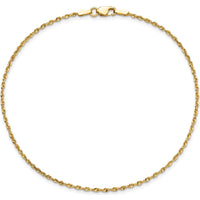 14K Yellow Gold 9" Ultra Diamond-Cut Rope Anklet with Lobster Clasp by Oro Pregiato