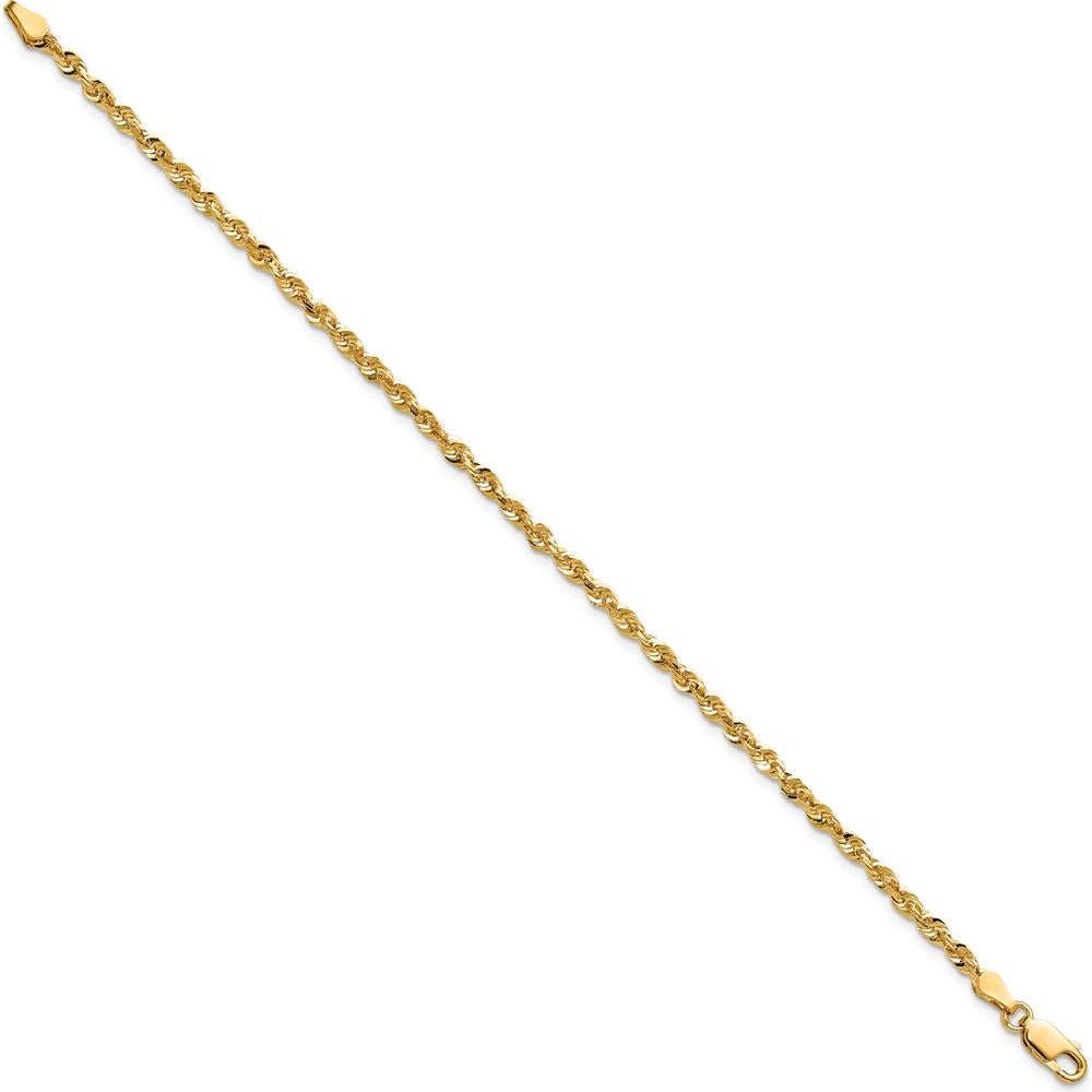14K Yellow Gold 9" Ultra Diamond-Cut Rope Anklet with Lobster Clasp by Oro Pregiato