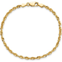 14K Yellow Gold 9" Ultra Diamond-Cut Rope Anklet with Lobster Clasp by Oro Pregiato