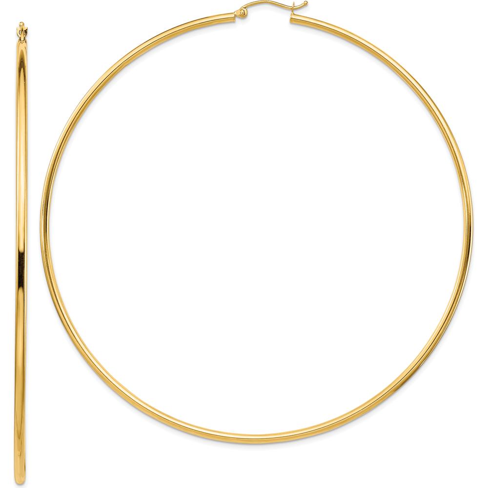 14K Yellow Gold 90mm Polished Lightweight Hoop Earrings - Classic Round Design by 0
