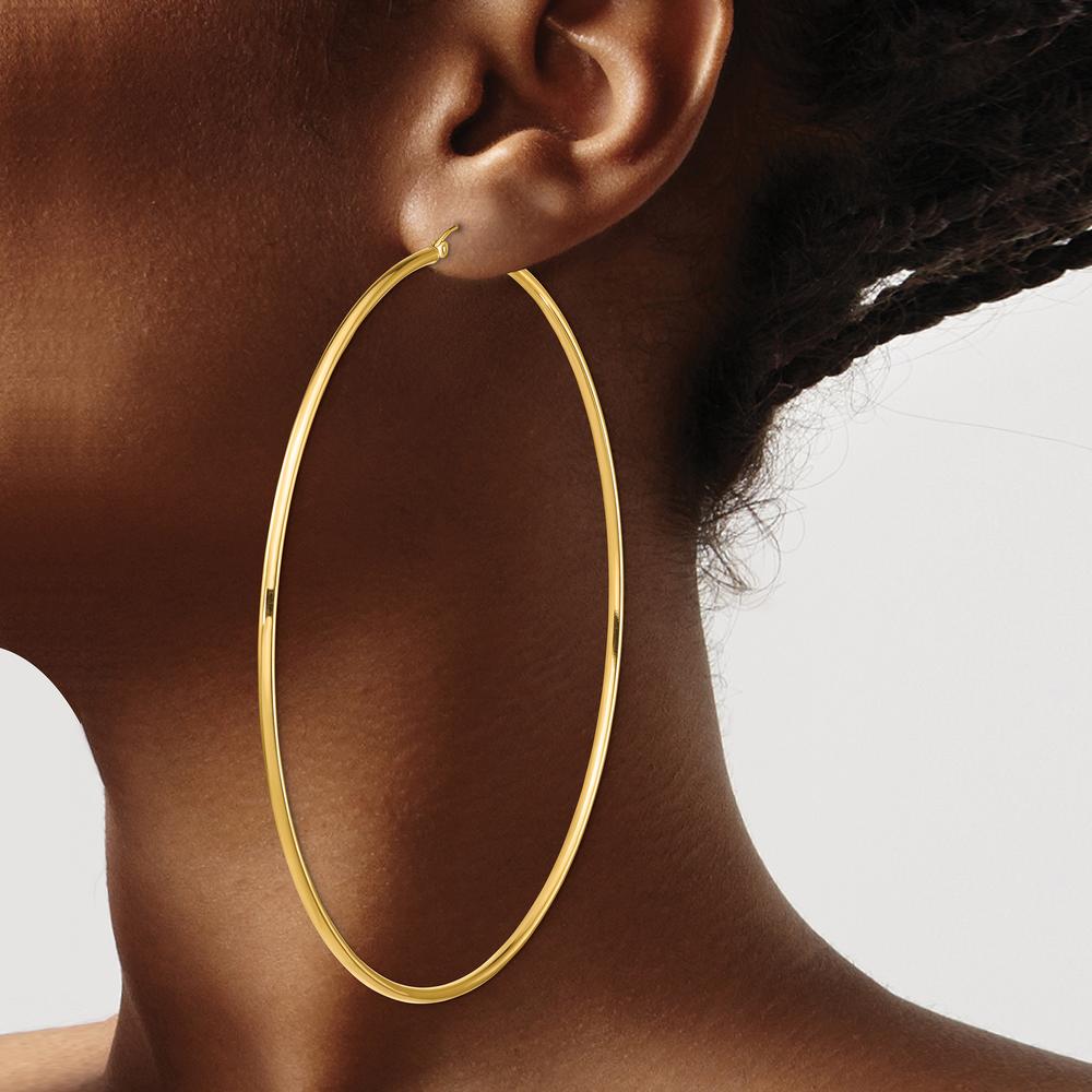 14K Yellow Gold 90mm Polished Lightweight Hoop Earrings - Classic Round Design by 0