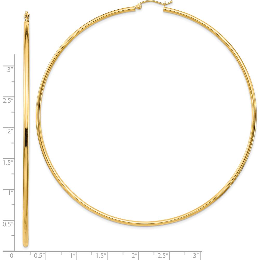 14K Yellow Gold 90mm Polished Lightweight Hoop Earrings - Classic Round Design by 0