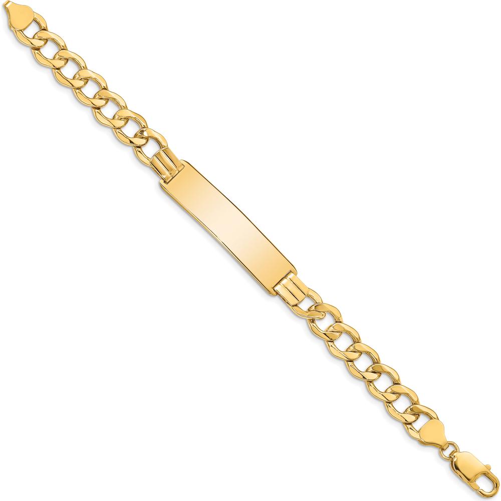 14K Yellow Gold 9mm Curb Link ID Bracelet with Polished Solid Plate - 8 Inch by Oro Pregiato