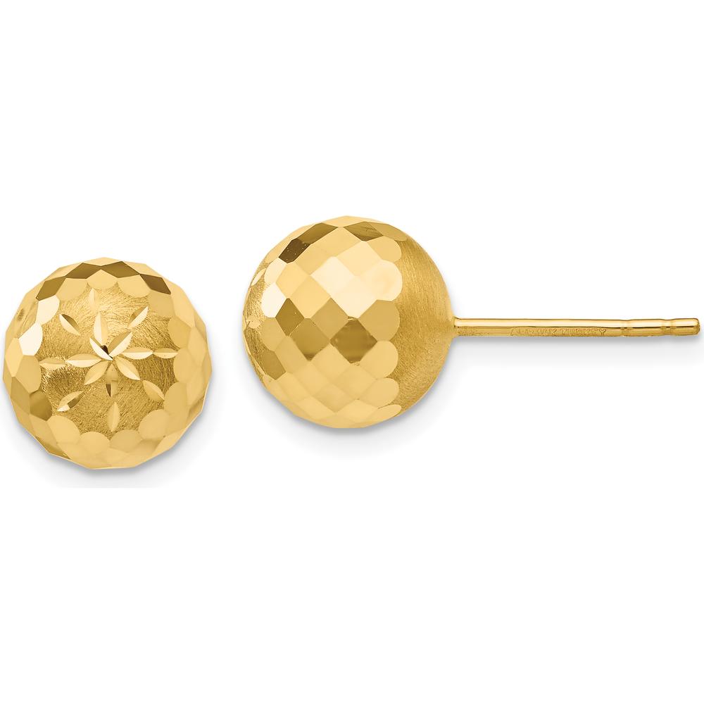14K Yellow Gold 9mm Diamond-Cut Mirror Ball Post Earrings - Textured Finish by Monteluci Fine Jewelry