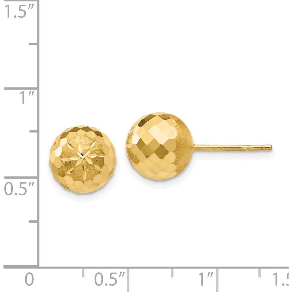 14K Yellow Gold 9mm Diamond-Cut Mirror Ball Post Earrings - Textured Finish by Monteluci Fine Jewelry