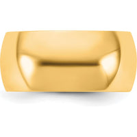 14K Yellow Gold 9mm Half Round Domed Wedding Band Ring - Engravable and Polished Finish by Luciano & Cie