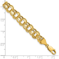 14K Yellow Gold 9mm Hollow Double Link Charm Bracelet with Diamond-Cut Texture - 7.25" Length by 0