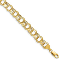 14K Yellow Gold 9mm Hollow Triple Link Charm Bracelet with Diamond-Cut Texture by 0