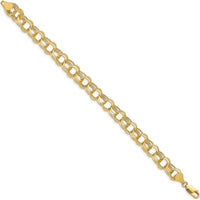 14K Yellow Gold 9mm Hollow Triple Link Charm Bracelet with Diamond-Cut Texture by 0