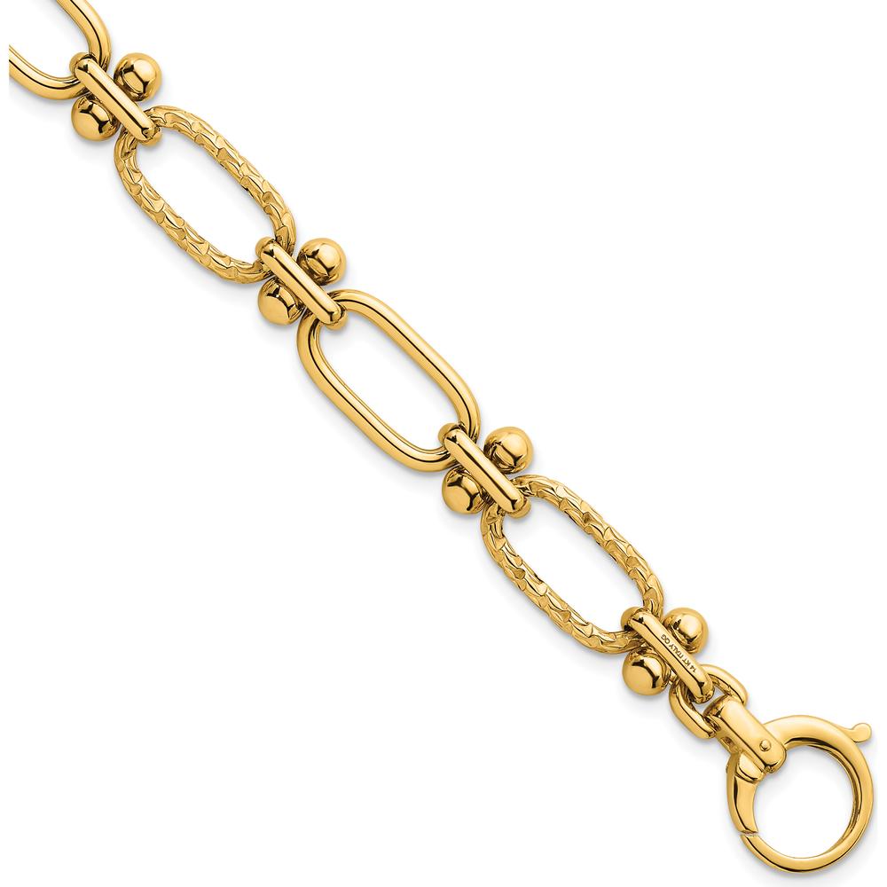 14K Yellow Gold 9mm Polished Lightweight Oval Textured Fancy Link Bracelet - 8 Inches by 0