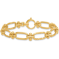 14K Yellow Gold 9mm Polished Lightweight Oval Textured Fancy Link Bracelet - 8 Inches by 0