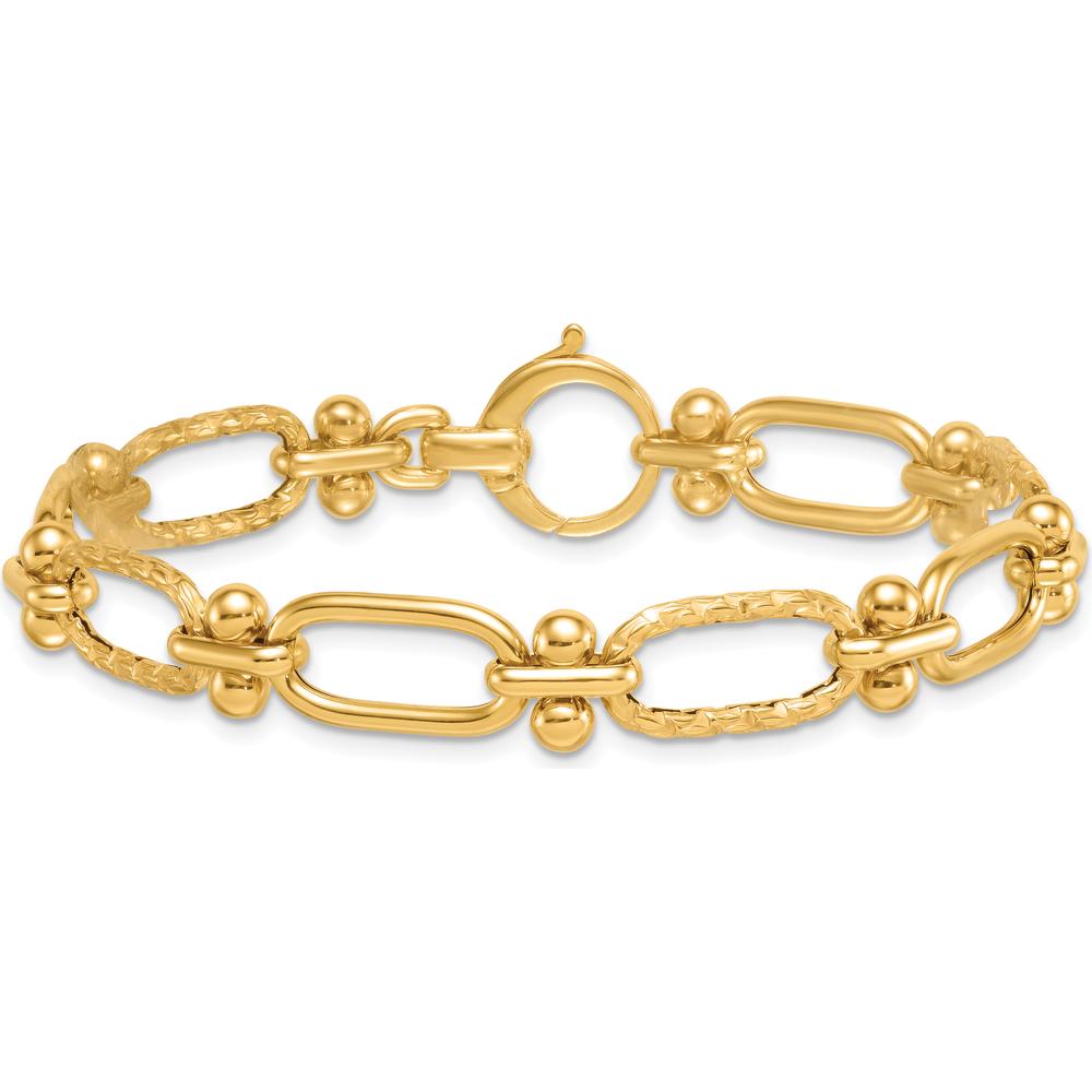 14K Yellow Gold 9mm Polished Lightweight Oval Textured Fancy Link Bracelet - 8 Inches by 0