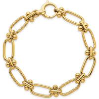 14K Yellow Gold 9mm Polished Lightweight Oval Textured Fancy Link Bracelet - 8 Inches by 0