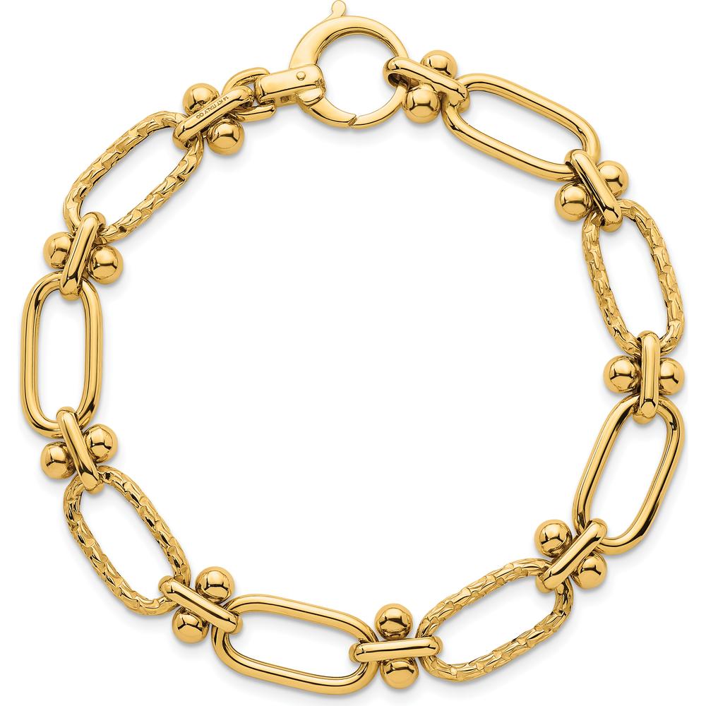 14K Yellow Gold 9mm Polished Lightweight Oval Textured Fancy Link Bracelet - 8 Inches by 0