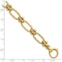 14K Yellow Gold 9mm Polished Lightweight Oval Textured Fancy Link Bracelet - 8 Inches by 0