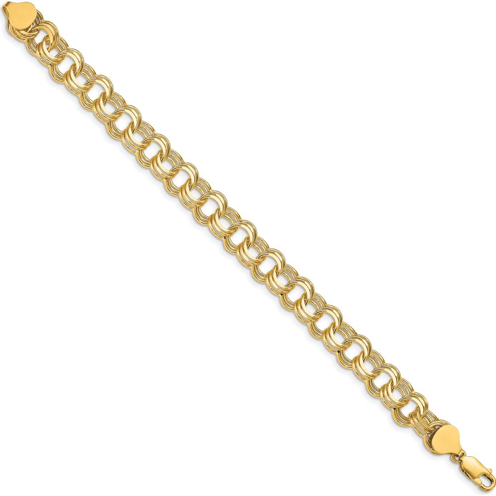 14K Yellow Gold 9mm Solid Triple Link Charm Bracelet - 8" Length by 0