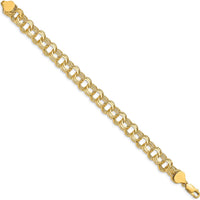 14K Yellow Gold 9mm Solid Triple Link Charm Bracelet with Lobster Clasp - 7" Length by 0