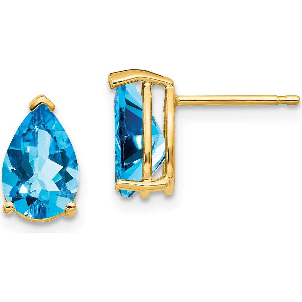 14K Yellow Gold 9x6mm Pear Blue Topaz Stud Earrings - 1.60 Carat Total Gem Weight by Monteluci Fine Jewelry