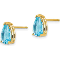 14K Yellow Gold 9x6mm Pear Blue Topaz Stud Earrings - 1.60 Carat Total Gem Weight by Monteluci Fine Jewelry