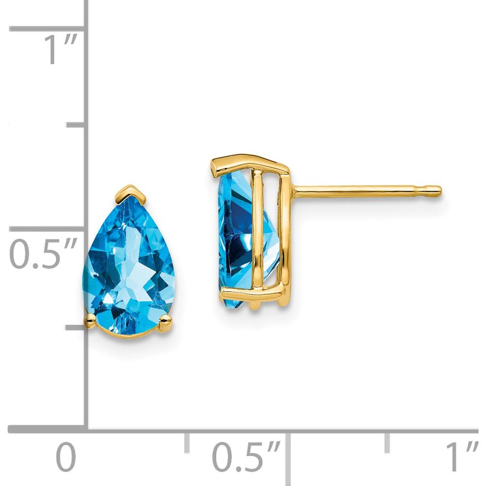 14K Yellow Gold 9x6mm Pear Blue Topaz Stud Earrings - 1.60 Carat Total Gem Weight by Monteluci Fine Jewelry