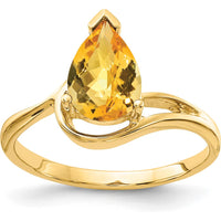 14K Yellow Gold 9x6mm Pear Checkerboard Citrine Ring - 1.20 Carat Total Gemstone Weight by Monteluci Fine Jewelry