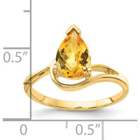 14K Yellow Gold 9x6mm Pear Checkerboard Citrine Ring - 1.20 Carat Total Gemstone Weight by Monteluci Fine Jewelry
