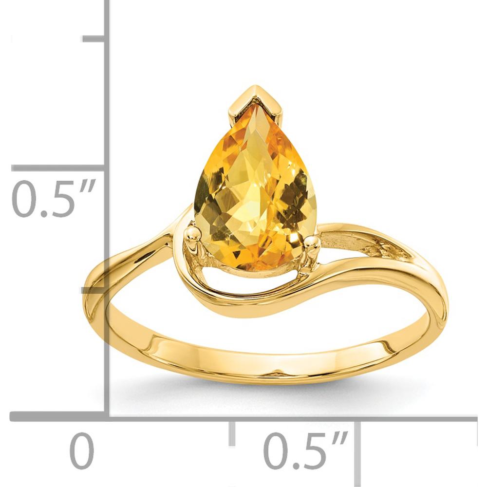 14K Yellow Gold 9x6mm Pear Checkerboard Citrine Ring - 1.20 Carat Total Gemstone Weight by Monteluci Fine Jewelry