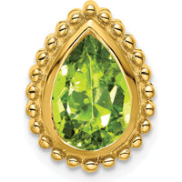 14K Yellow Gold 9x6mm Pear Peridot Beaded Edge Chain Slide - 1.5 Carat Total Gem Weight by Lumare Gioia