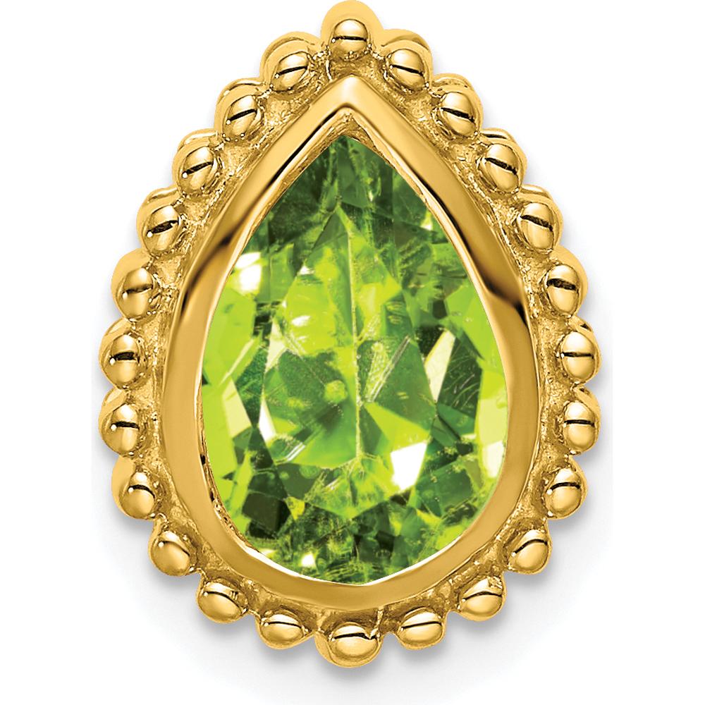 14K Yellow Gold 9x6mm Pear Peridot Beaded Edge Chain Slide - 1.5 Carat Total Gem Weight by Lumare Gioia