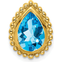 14K Yellow Gold 9x6mm Pear Swiss Blue Topaz Beaded Edge Chain Slide - 1.5 Carat Total Gem Weight by Lumare Gioia