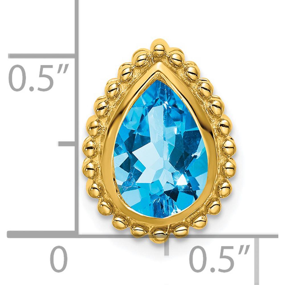 14K Yellow Gold 9x6mm Pear Swiss Blue Topaz Beaded Edge Chain Slide - 1.5 Carat Total Gem Weight by Lumare Gioia