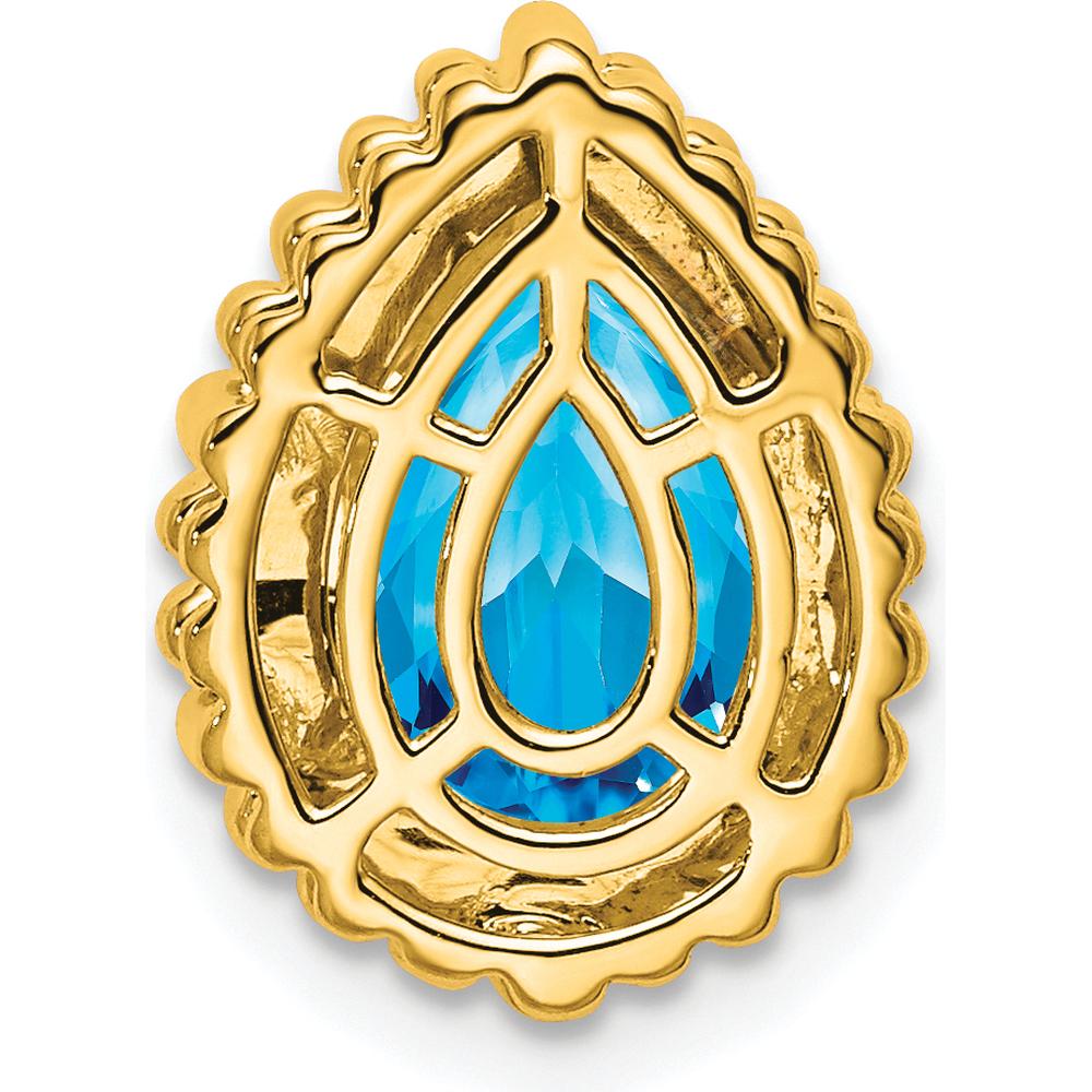 14K Yellow Gold 9x6mm Pear Swiss Blue Topaz Beaded Edge Chain Slide - 1.5 Carat Total Gem Weight by Lumare Gioia