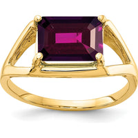 14K Yellow Gold 9x7mm Emerald-Cut Rhodolite Garnet Ring - 2.8 Carat Natural Gemstone by Monteluci Fine Jewelry